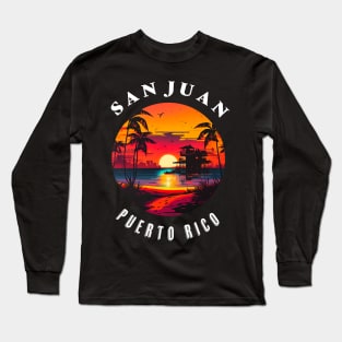 San Juan Puerto Rico Vintage Graphic Retro 70s Sunset Beach Long Sleeve T-Shirt